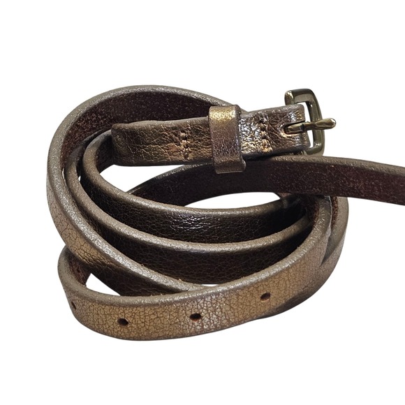 Eddie‎ Bauer Metallic Gold Skinny Belt Women's XL Genuine Italian Leather Casual - Picture 1 of 10